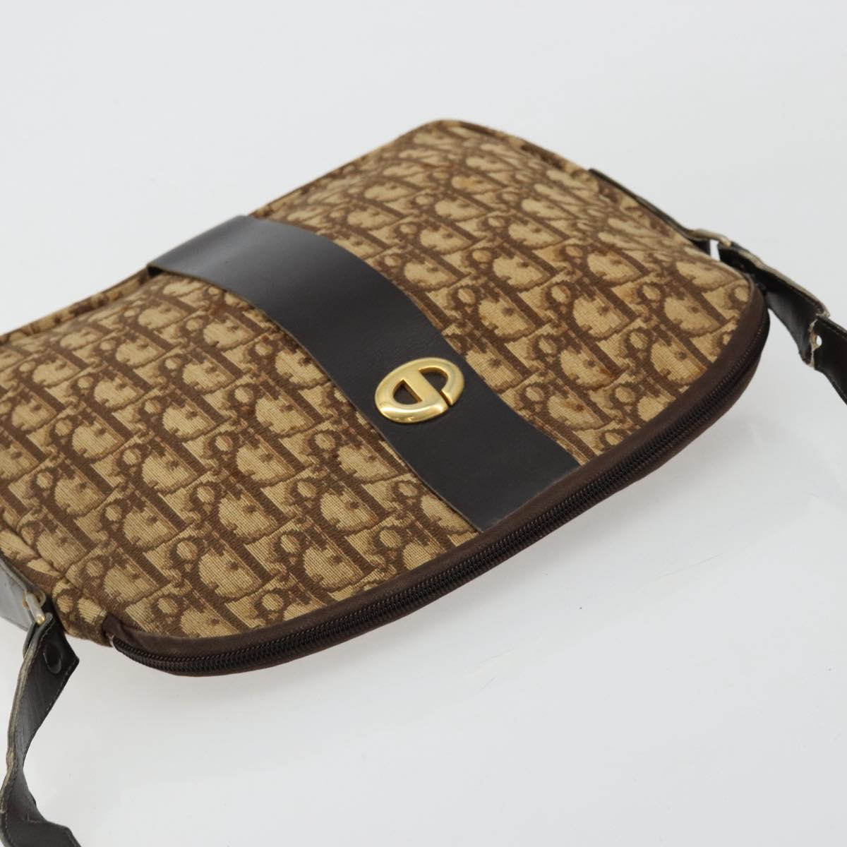 Christian Dior Trotter Canvas Shoulder Bag Brown Gold Auth 177825