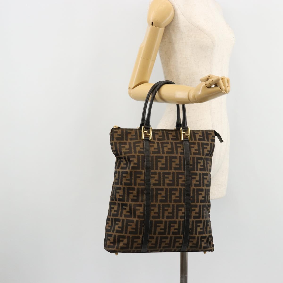 FENDI Zucca Canvas Tote Bag Black Brown Auth 177827A