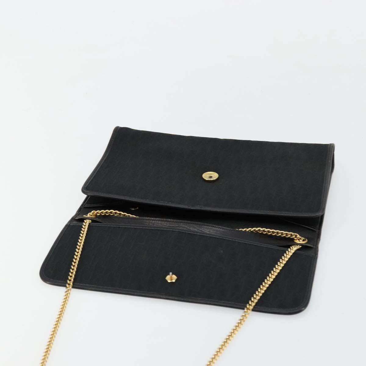 Christian Dior Trotter Canvas Chain Shoulder Bag Black Gold Auth 177828A