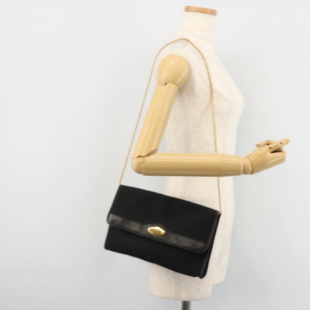 Christian Dior Trotter Canvas Chain Shoulder Bag Black Gold Auth 177828A