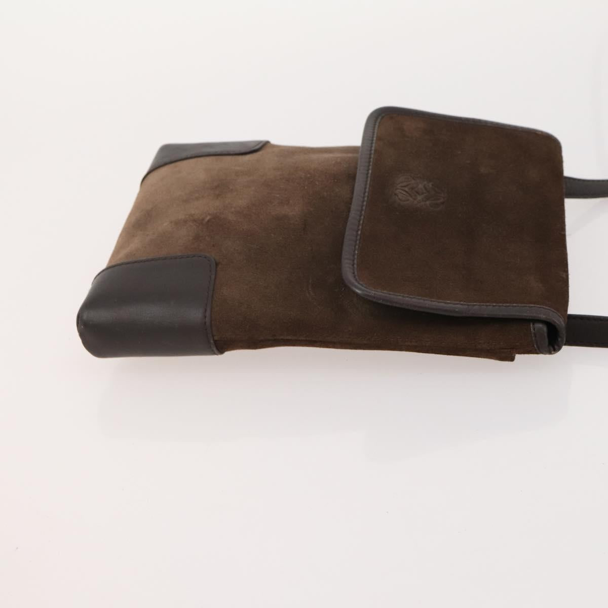 LOEWE PRADA Shoulder Bag Suede Nylon 4 Set Brown Navy blue Auth 177843
