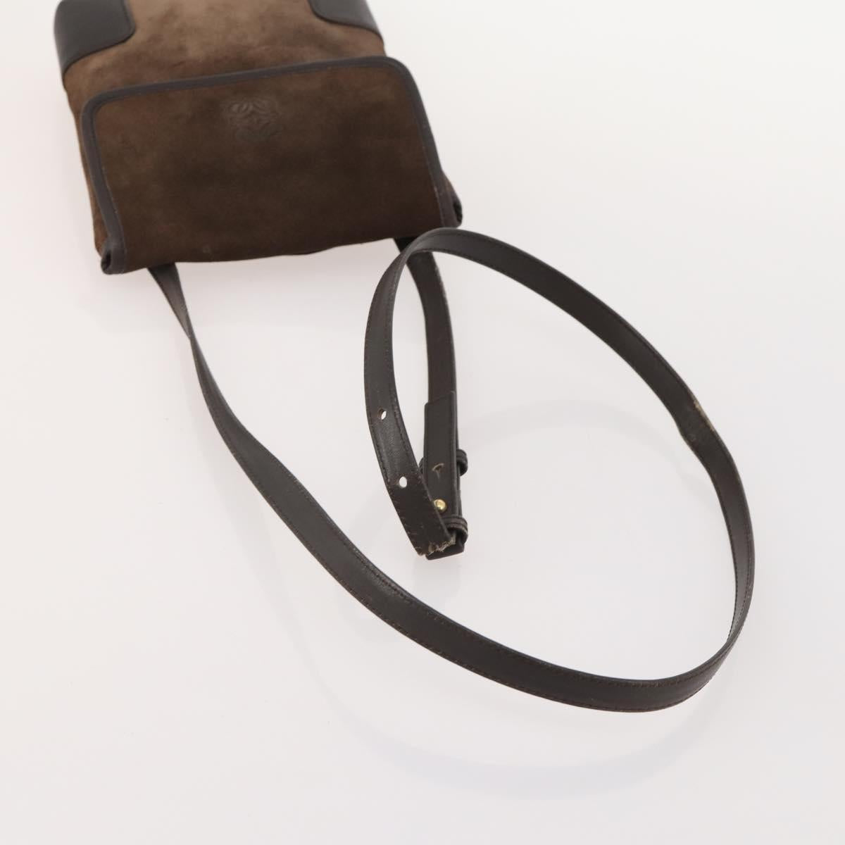 LOEWE PRADA Shoulder Bag Suede Nylon 4 Set Brown Navy blue Auth 177843