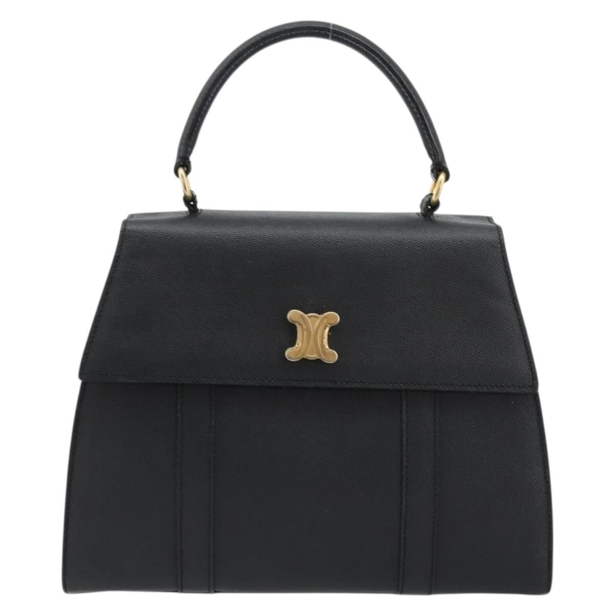 CELINE Hand Bag Leather Black Gold Auth 177844