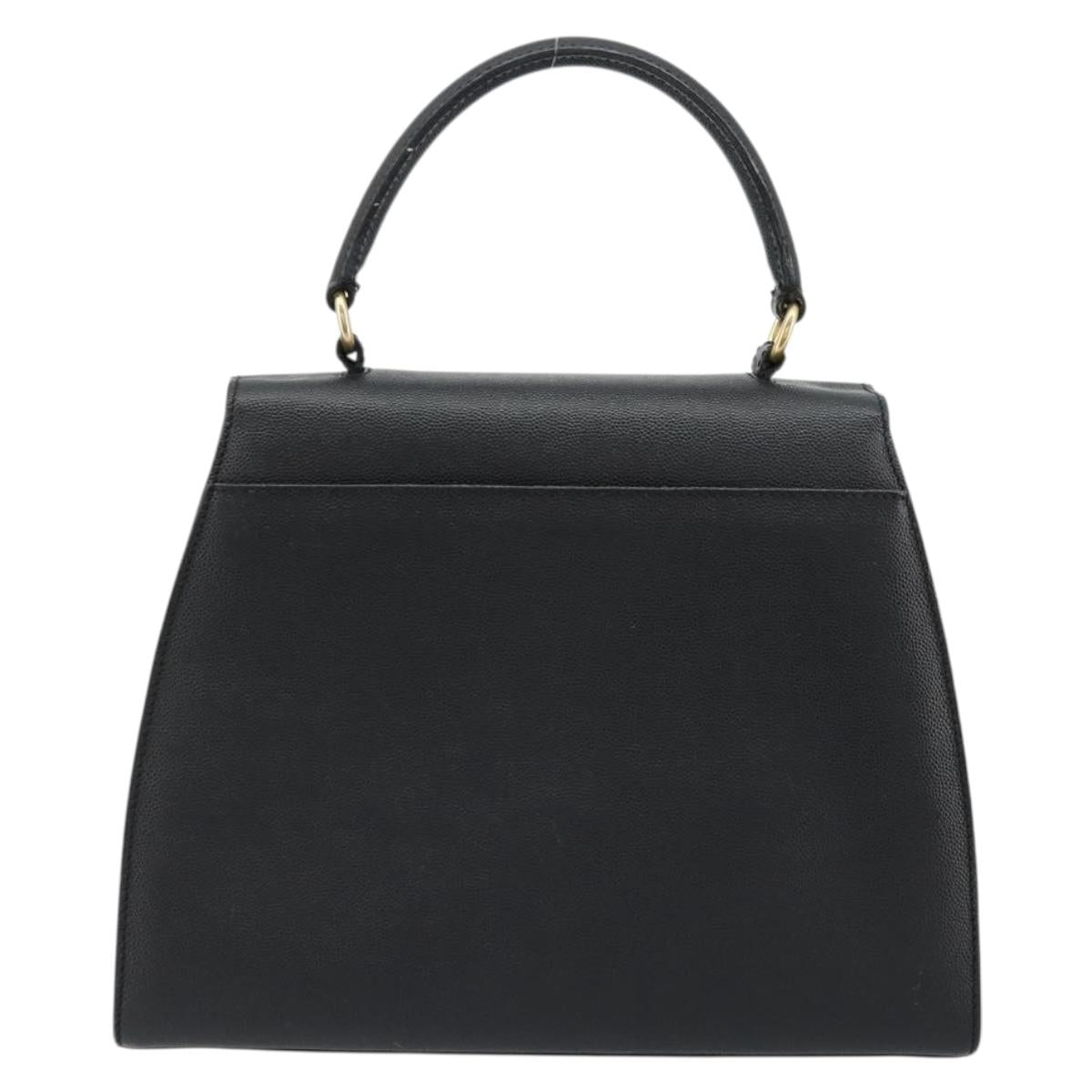 CELINE Hand Bag Leather Black Gold Auth 177844