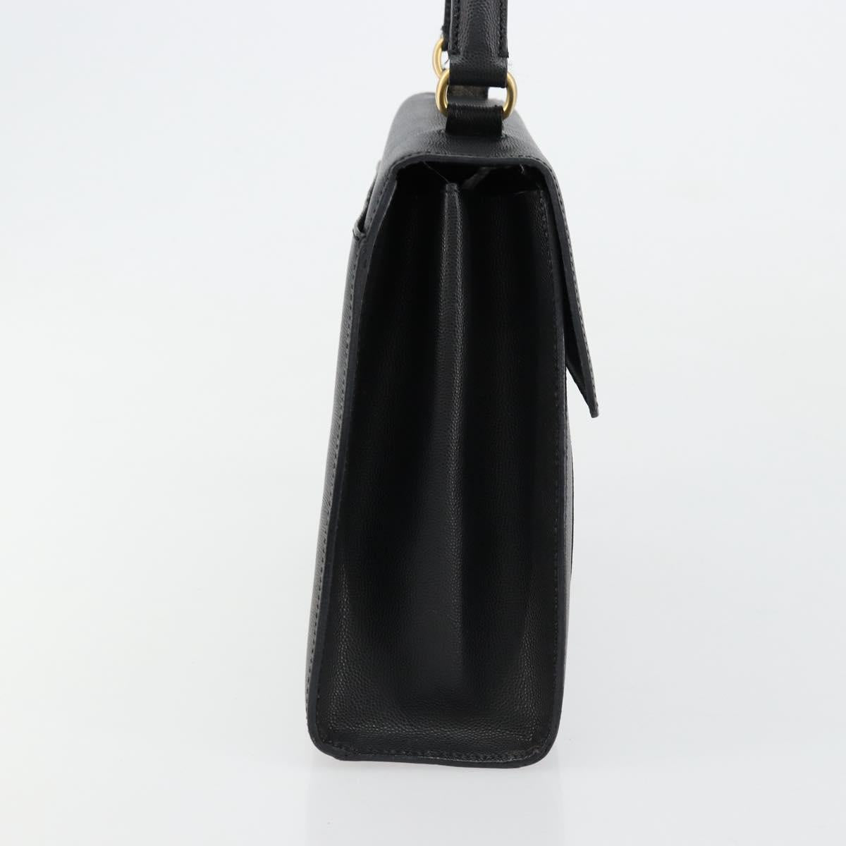 CELINE Hand Bag Leather Black Gold Auth 177844