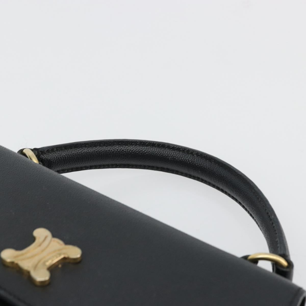 CELINE Hand Bag Leather Black Gold Auth 177844
