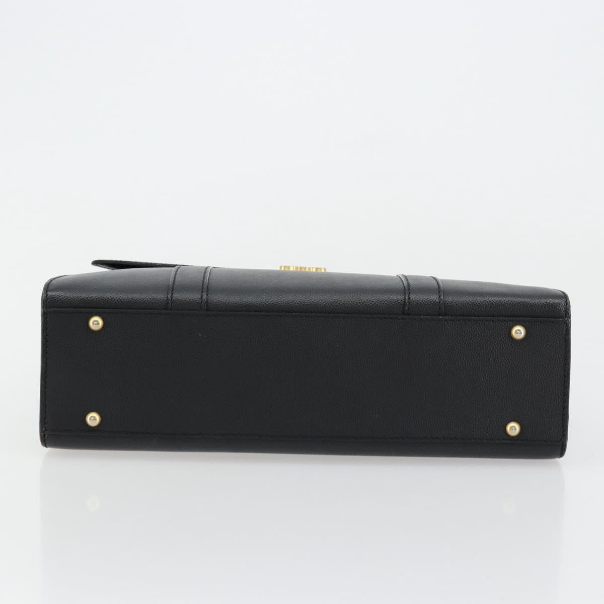 CELINE Hand Bag Leather Black Gold Auth 177844