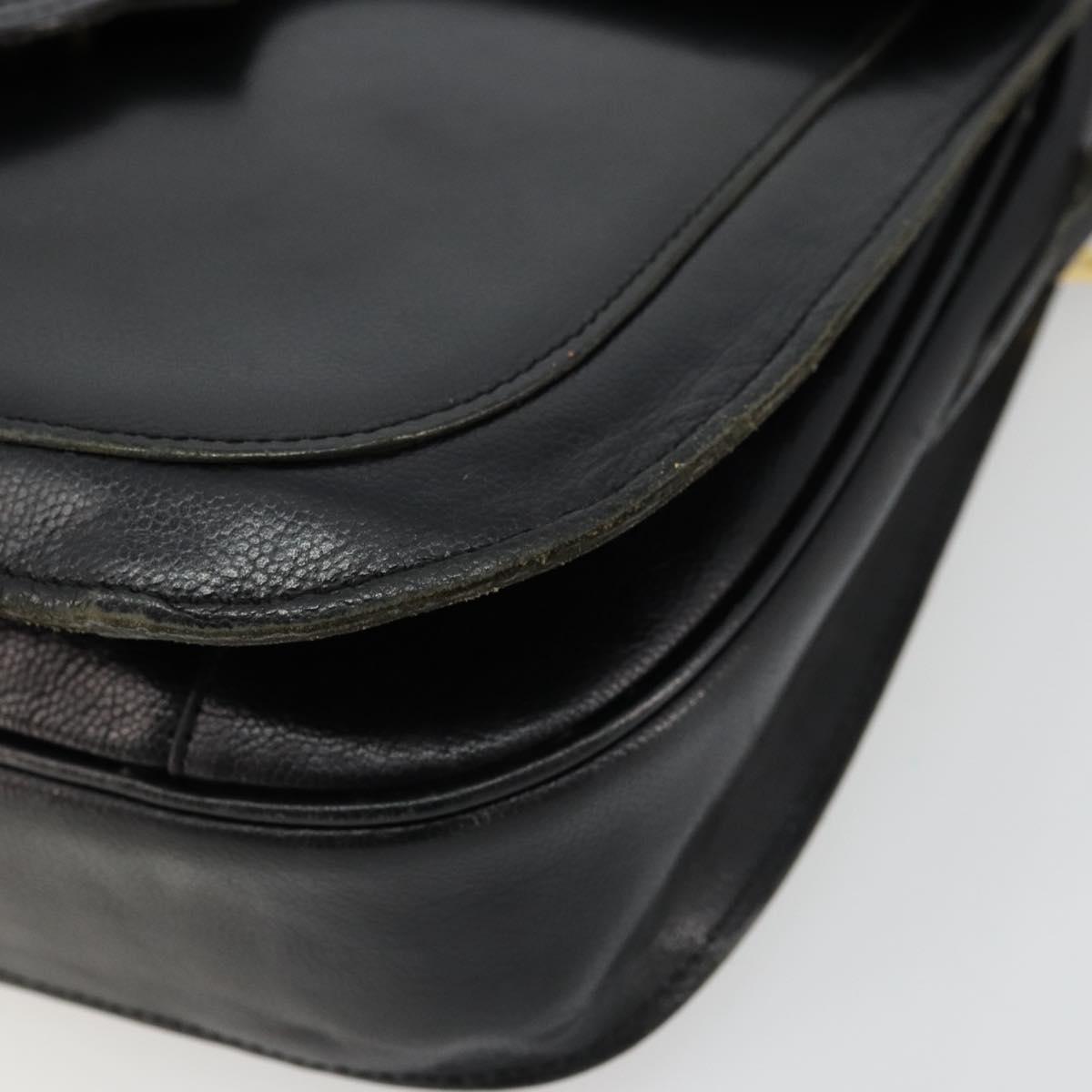 SAINT LAURENT Shoulder Bag Leather Black Gold Auth 177846