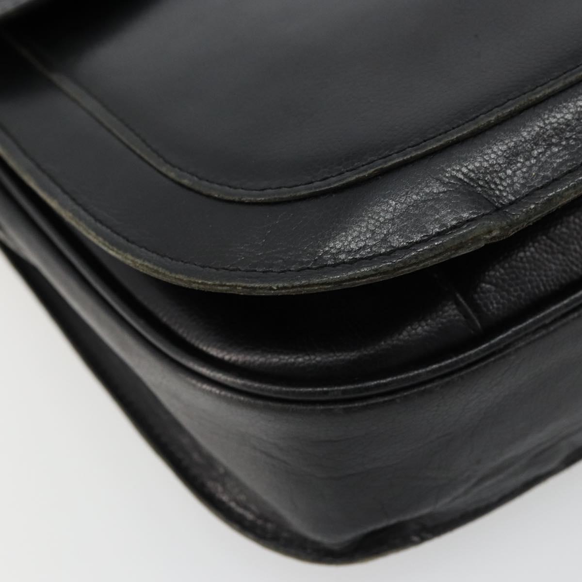 SAINT LAURENT Shoulder Bag Leather Black Gold Auth 177846