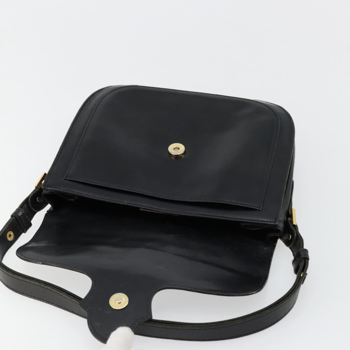 SAINT LAURENT Shoulder Bag Leather Black Gold Auth 177846
