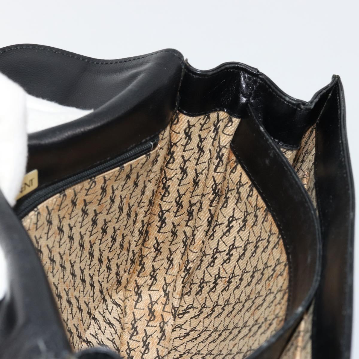 SAINT LAURENT Shoulder Bag Leather Black Gold Auth 177846