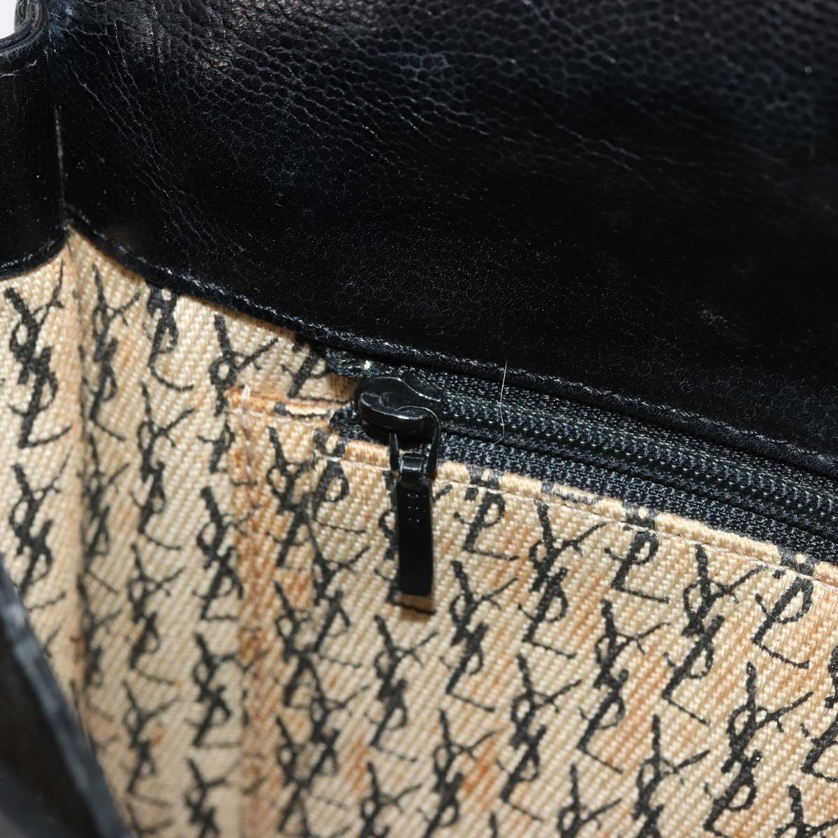 SAINT LAURENT Shoulder Bag Leather Black Gold Auth 177846