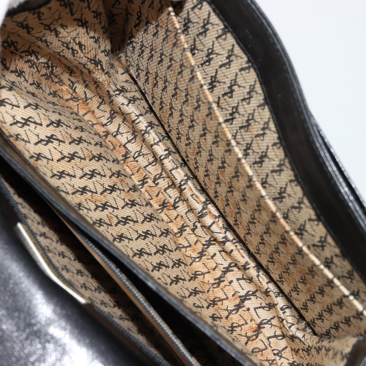 SAINT LAURENT Shoulder Bag Leather Black Gold Auth 177846