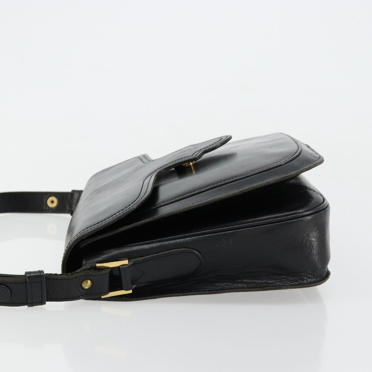 SAINT LAURENT Shoulder Bag Leather Black Gold Auth 177846
