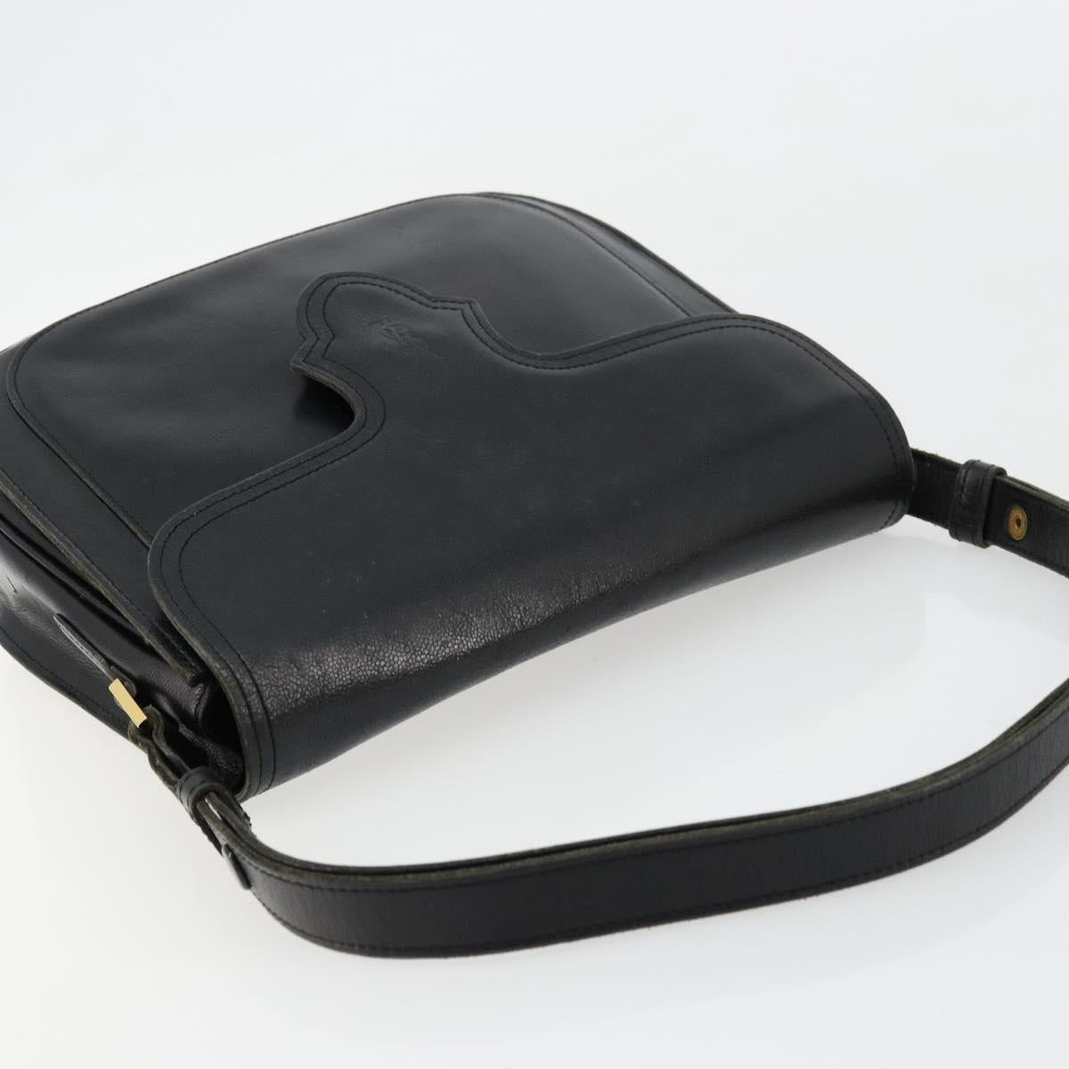 SAINT LAURENT Shoulder Bag Leather Black Gold Auth 177846