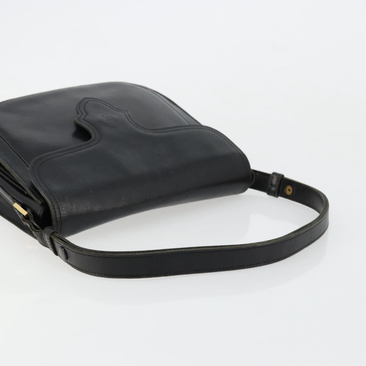 SAINT LAURENT Shoulder Bag Leather Black Gold Auth 177846