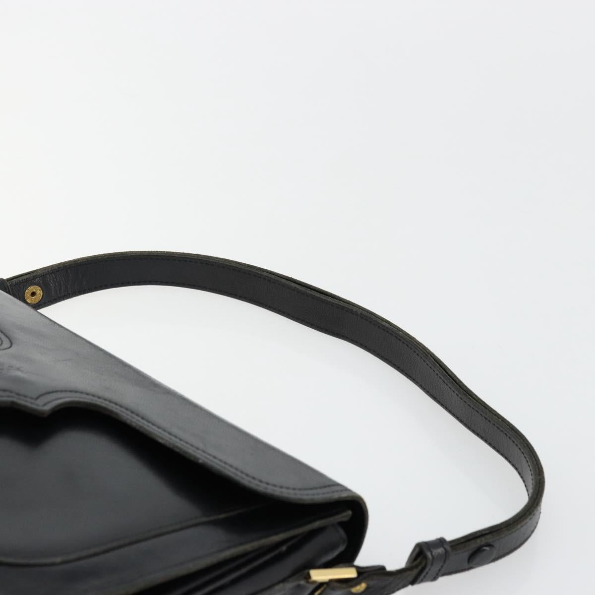 SAINT LAURENT Shoulder Bag Leather Black Gold Auth 177846