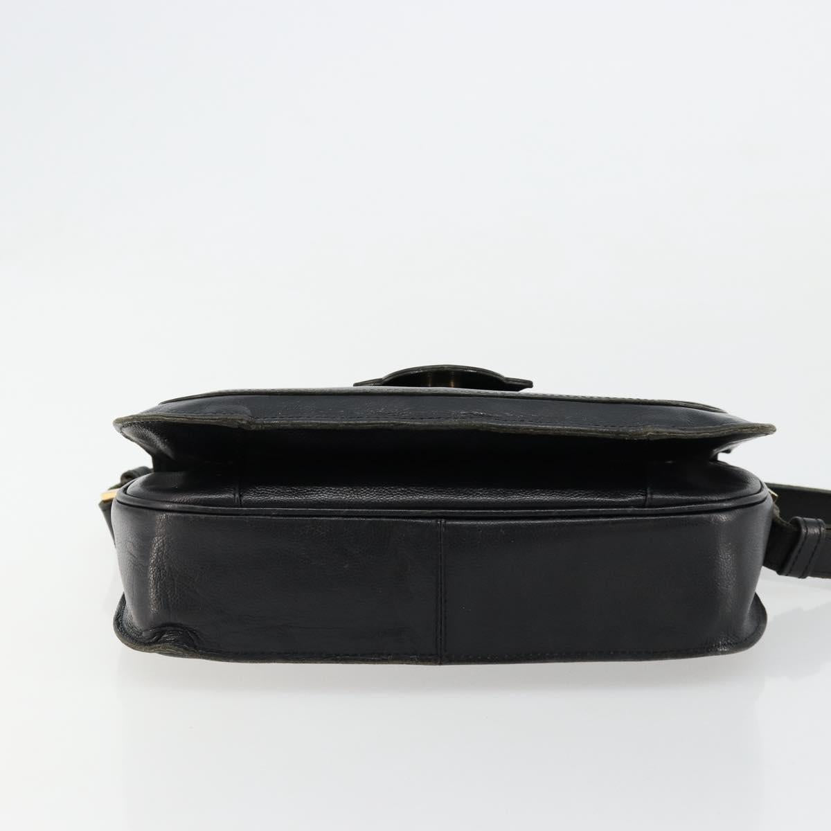 SAINT LAURENT Shoulder Bag Leather Black Gold Auth 177846