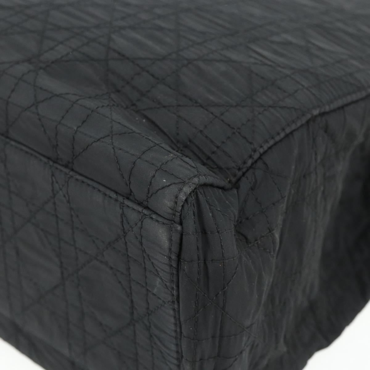 Christian Dior Canage Lady Dior Hand Bag Nylon Black Silver Auth 177847