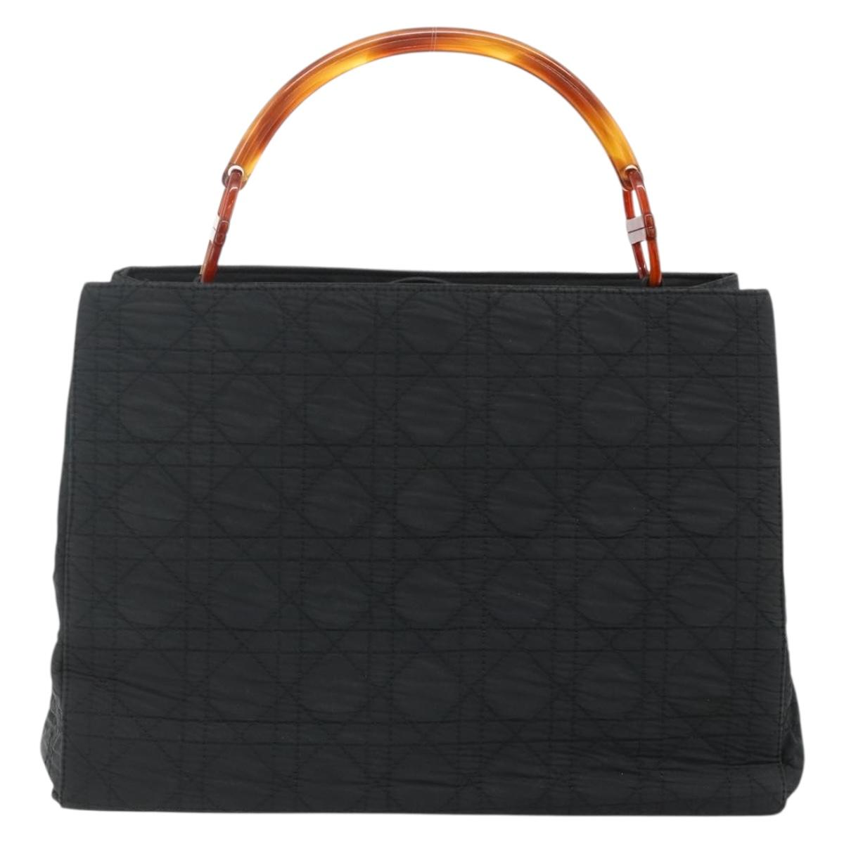 Christian Dior Canage Lady Dior Hand Bag Nylon Black Silver Auth 177847