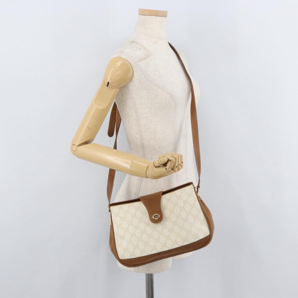 GUCCI GG Supreme Shoulder Bag PVC White Gold 116 02 076 Auth 177848