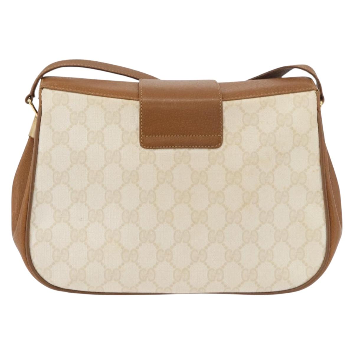 GUCCI GG Supreme Shoulder Bag PVC White Gold 116 02 076 Auth 177848