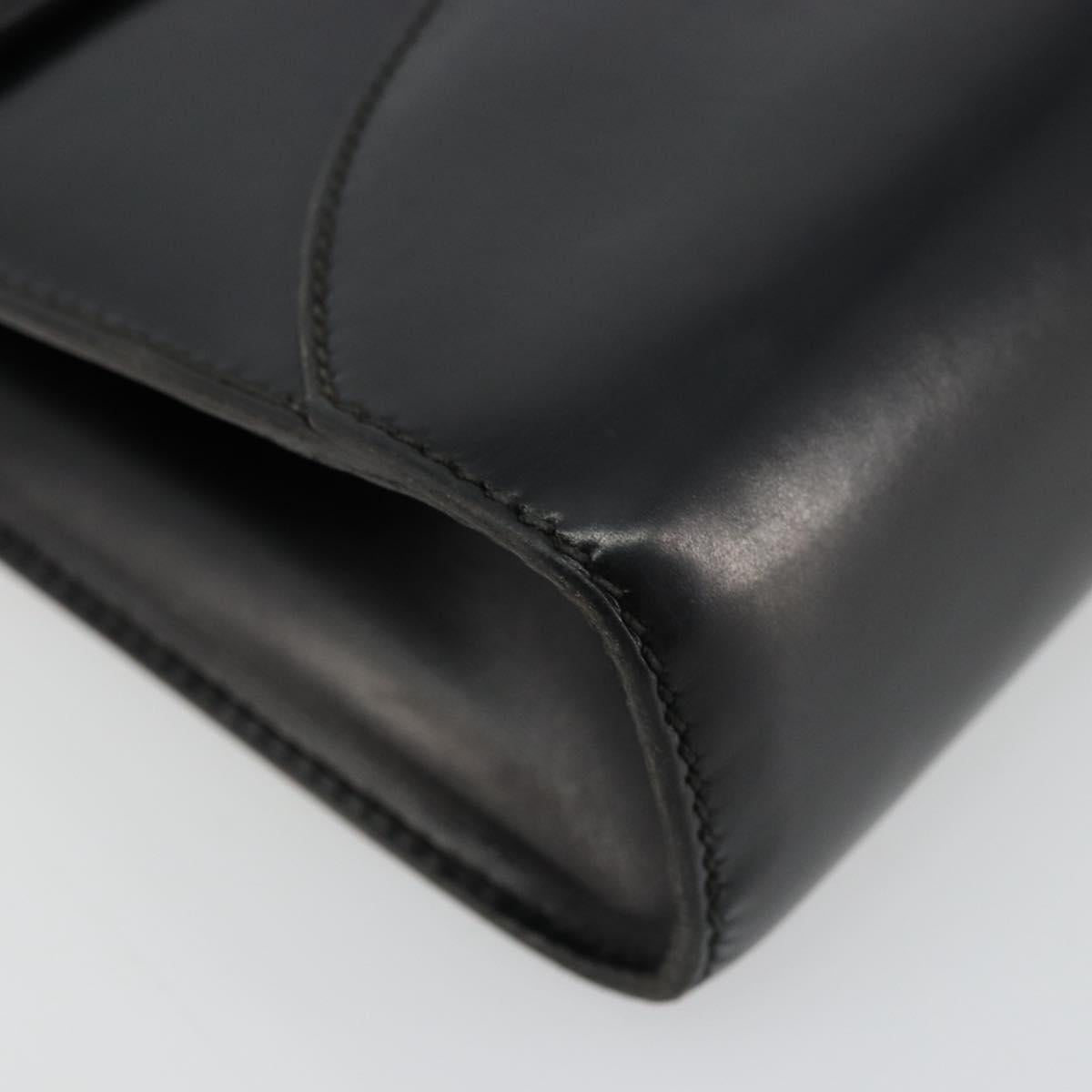 GUCCI Shoulder Bag Leather Black Gold Auth 177849
