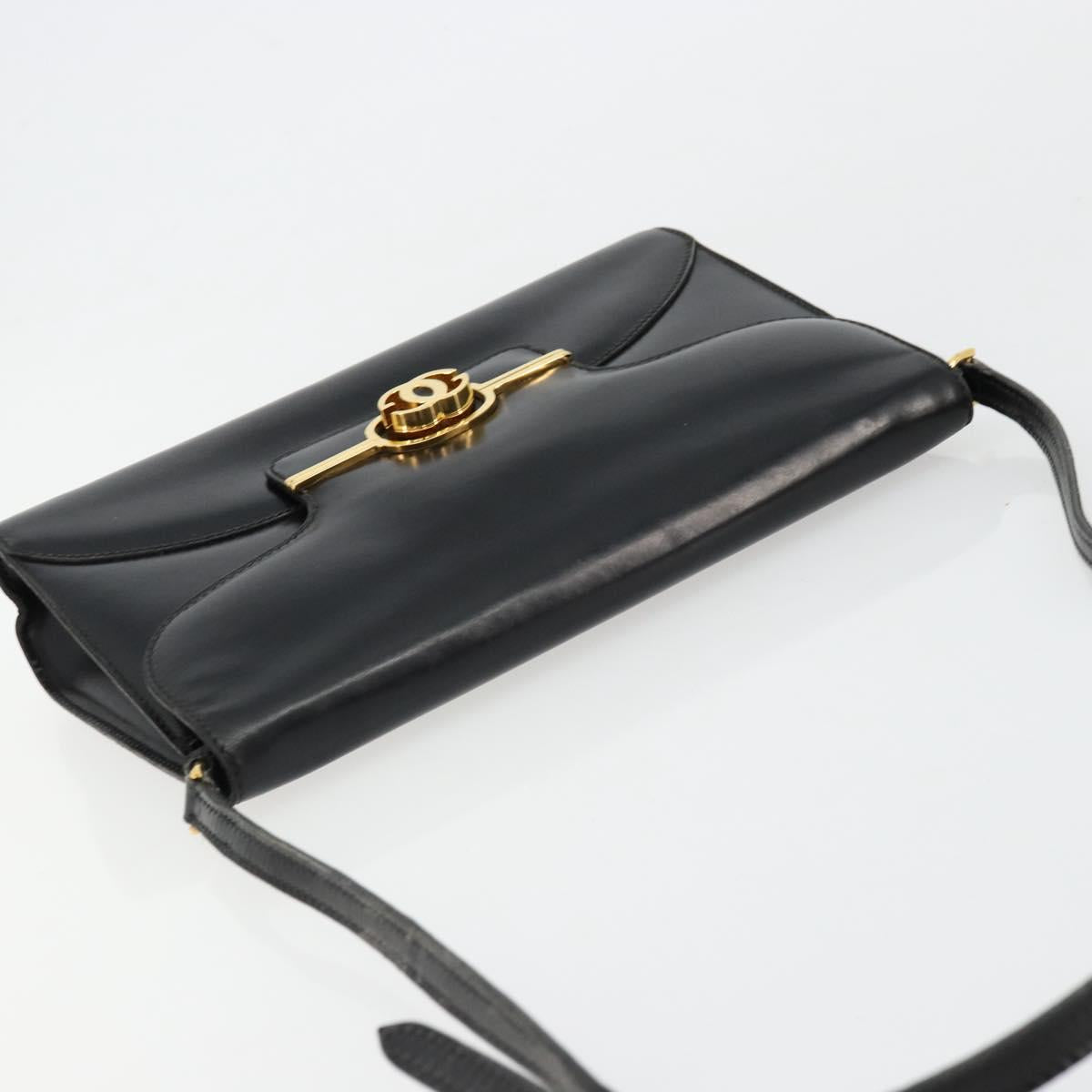GUCCI Shoulder Bag Leather Black Gold Auth 177849