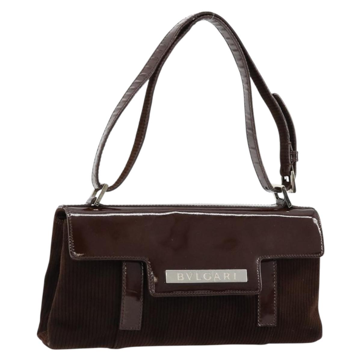 BVLGARI Shoulder Bag Corduroy Brown Silver Auth 177850A