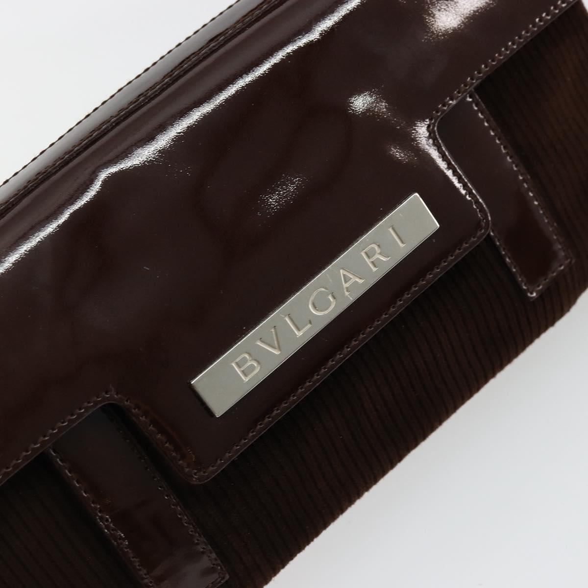 BVLGARI Shoulder Bag Corduroy Brown Silver Auth 177850A