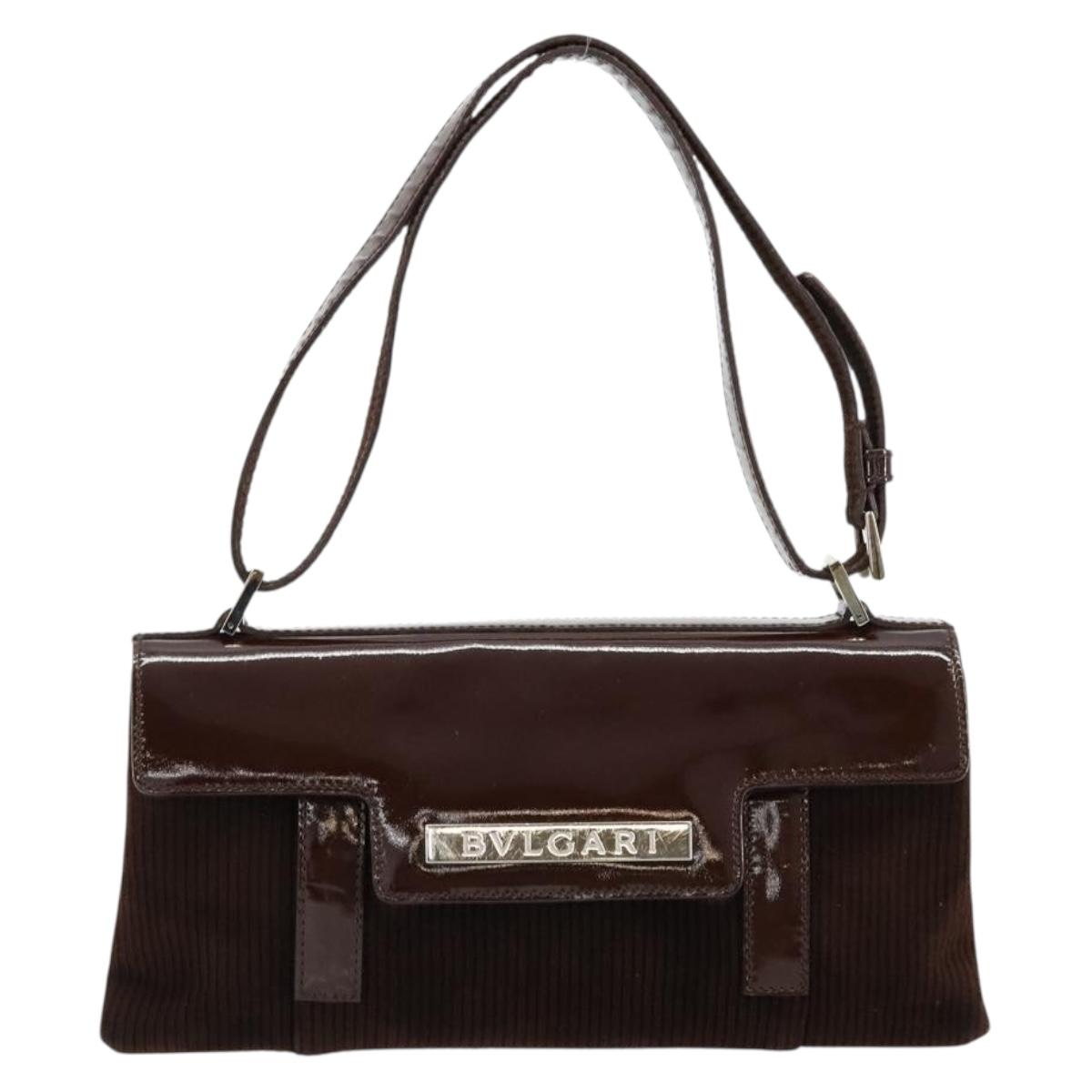 BVLGARI Shoulder Bag Corduroy Brown Silver Auth 177850A