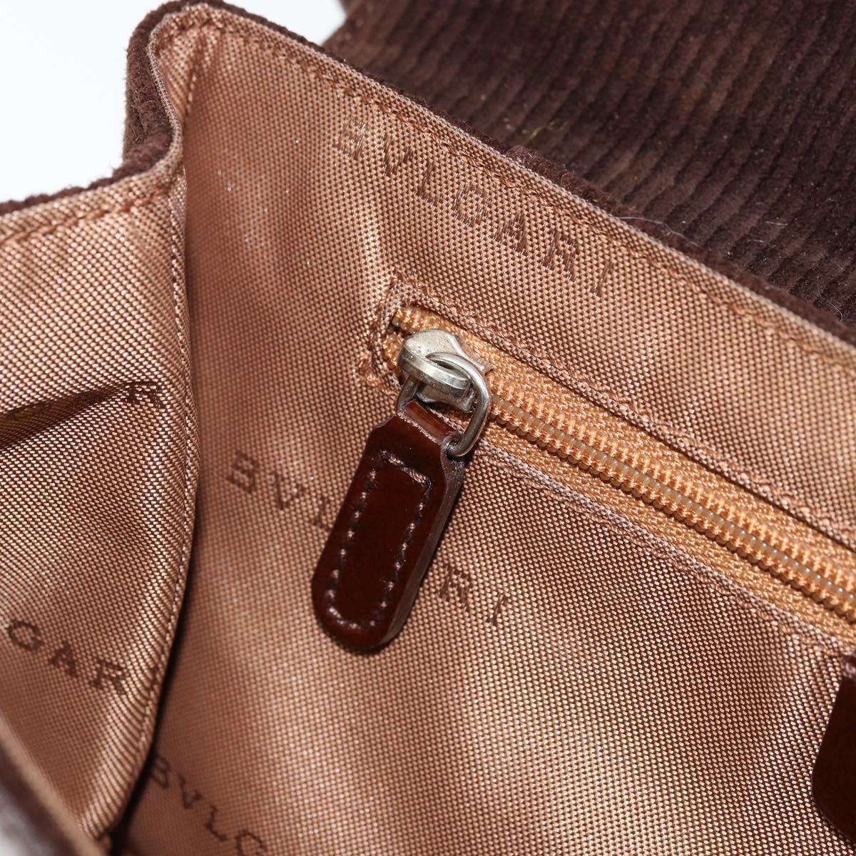BVLGARI Shoulder Bag Corduroy Brown Silver Auth 177850A