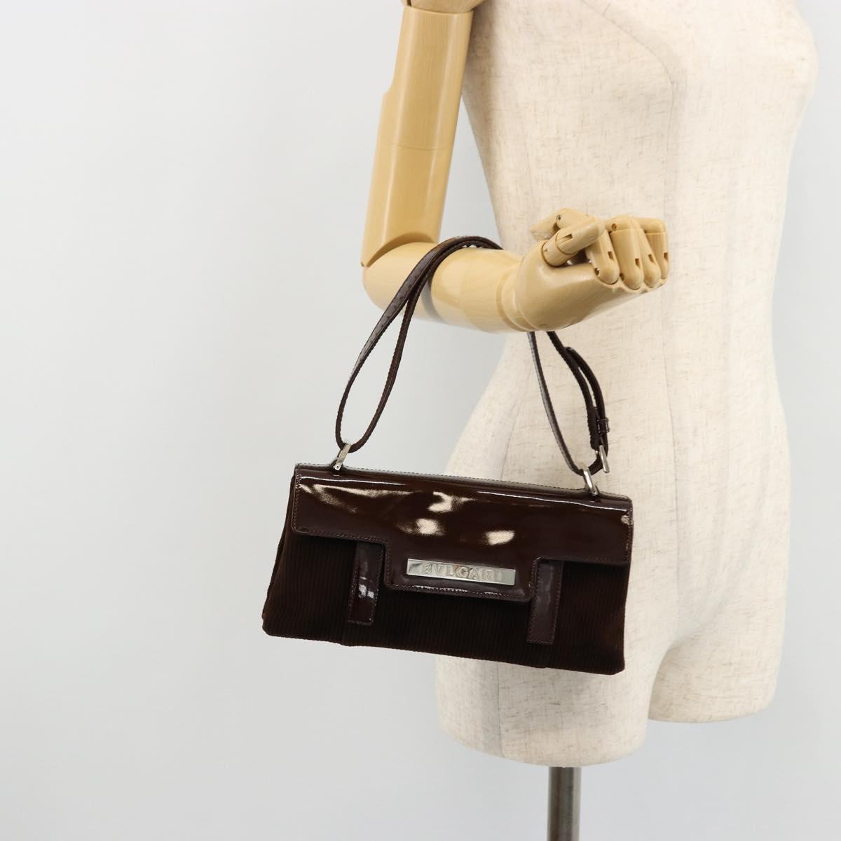 BVLGARI Shoulder Bag Corduroy Brown Silver Auth 177850A