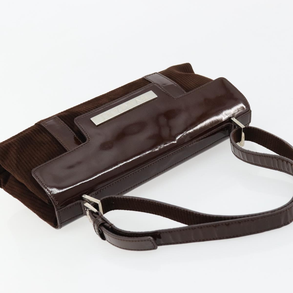 BVLGARI Shoulder Bag Corduroy Brown Silver Auth 177850A
