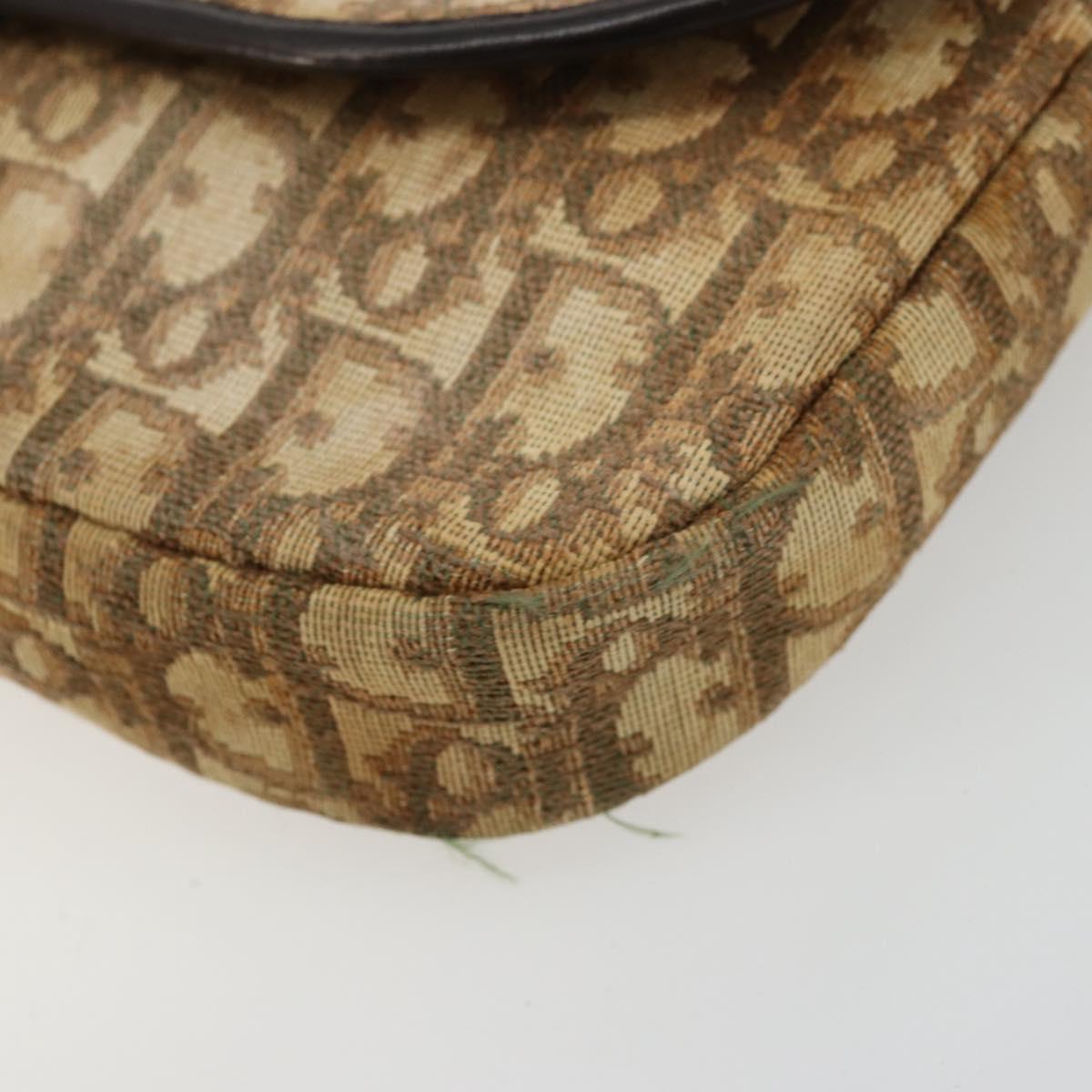 Christian Dior Trotter Canvas Shoulder Bag Brown Gold Auth 177851