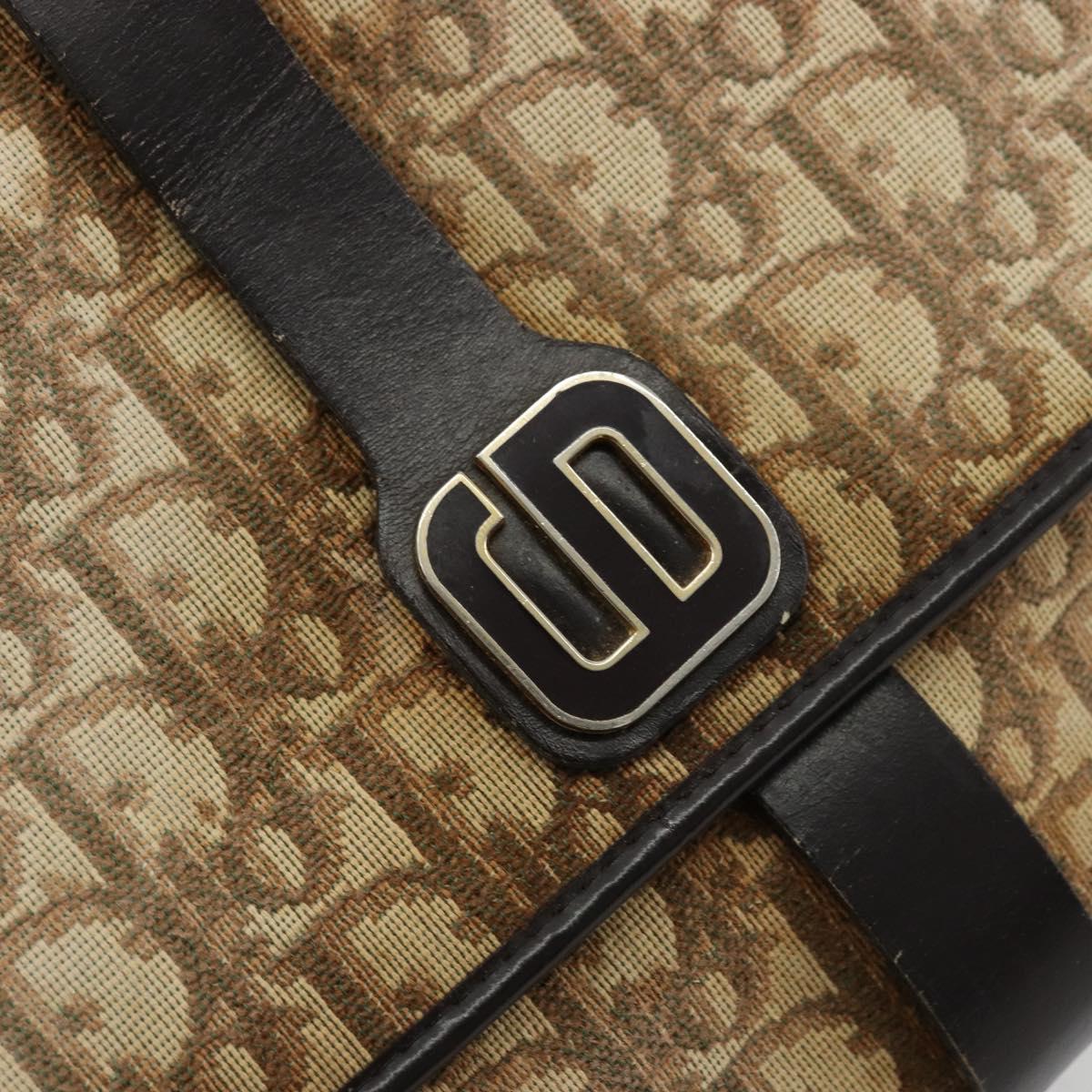 Christian Dior Trotter Canvas Shoulder Bag Brown Gold Auth 177851