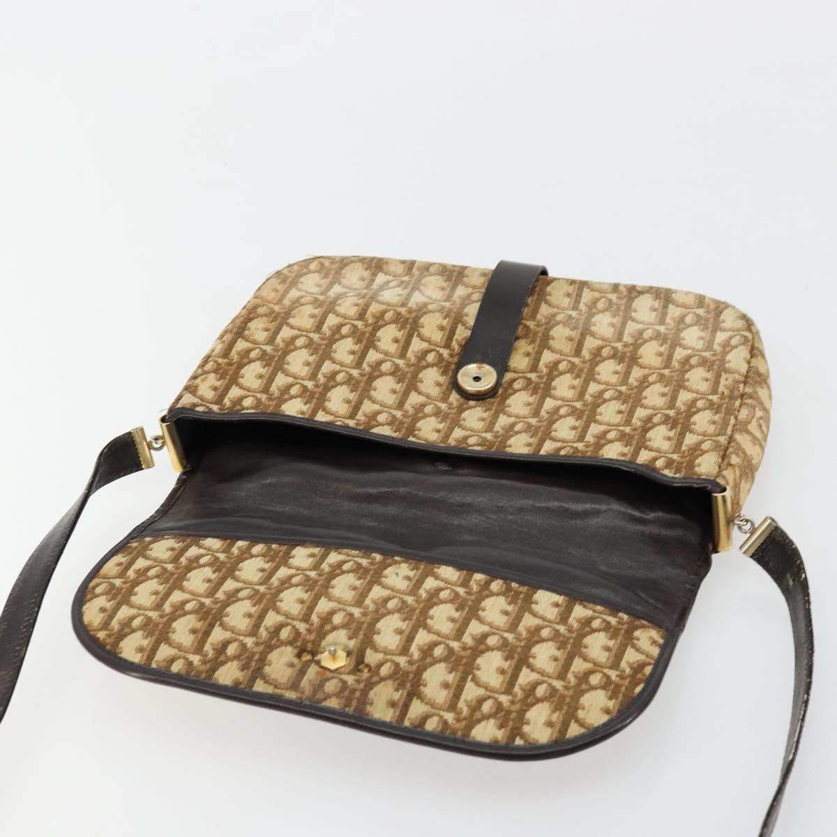 Christian Dior Trotter Canvas Shoulder Bag Brown Gold Auth 177851
