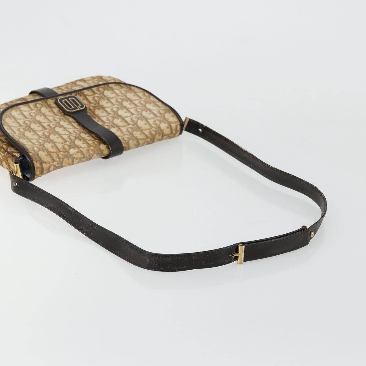 Christian Dior Trotter Canvas Shoulder Bag Brown Gold Auth 177851