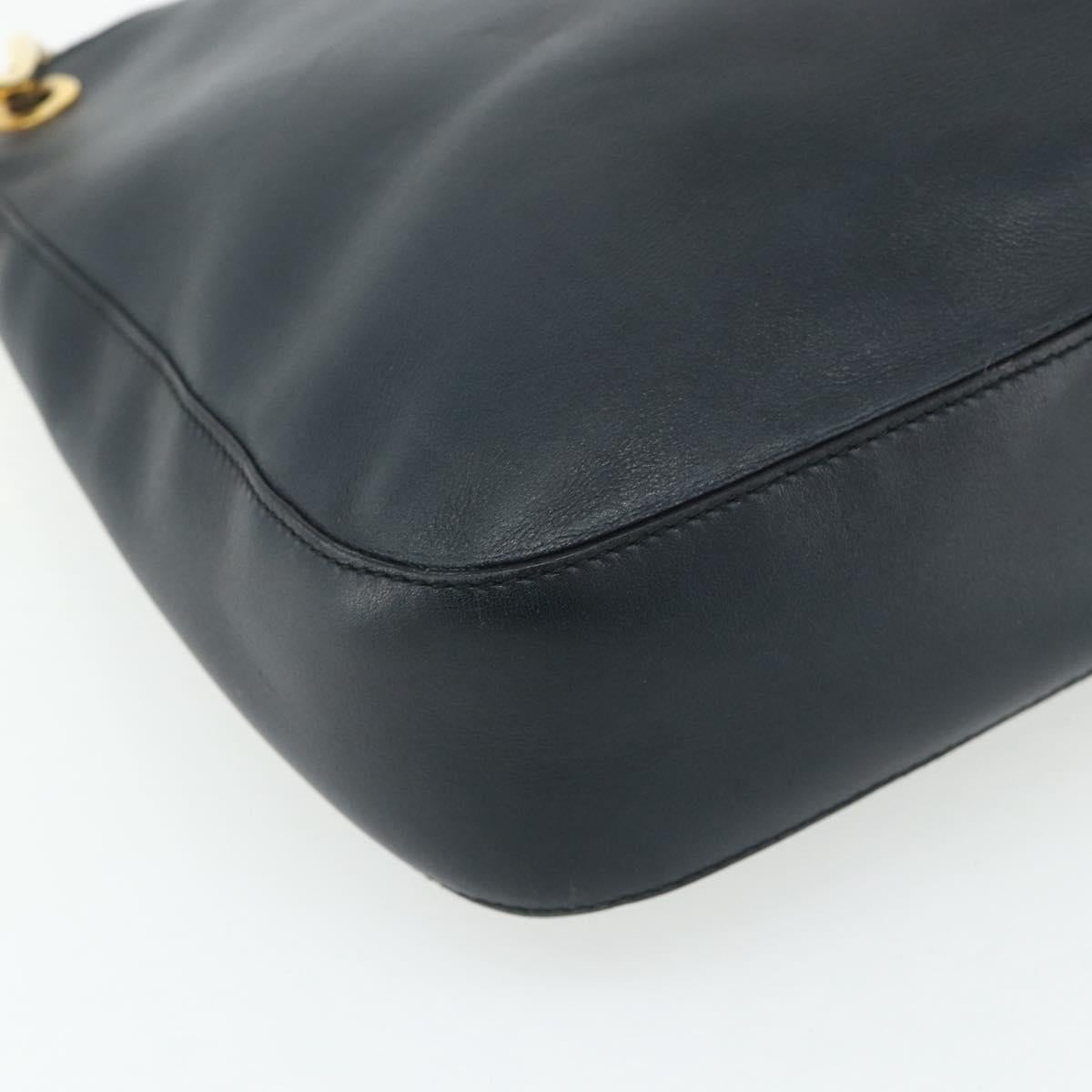 PRADA Chain Shoulder Bag Leather Navy Gold Auth 177855A