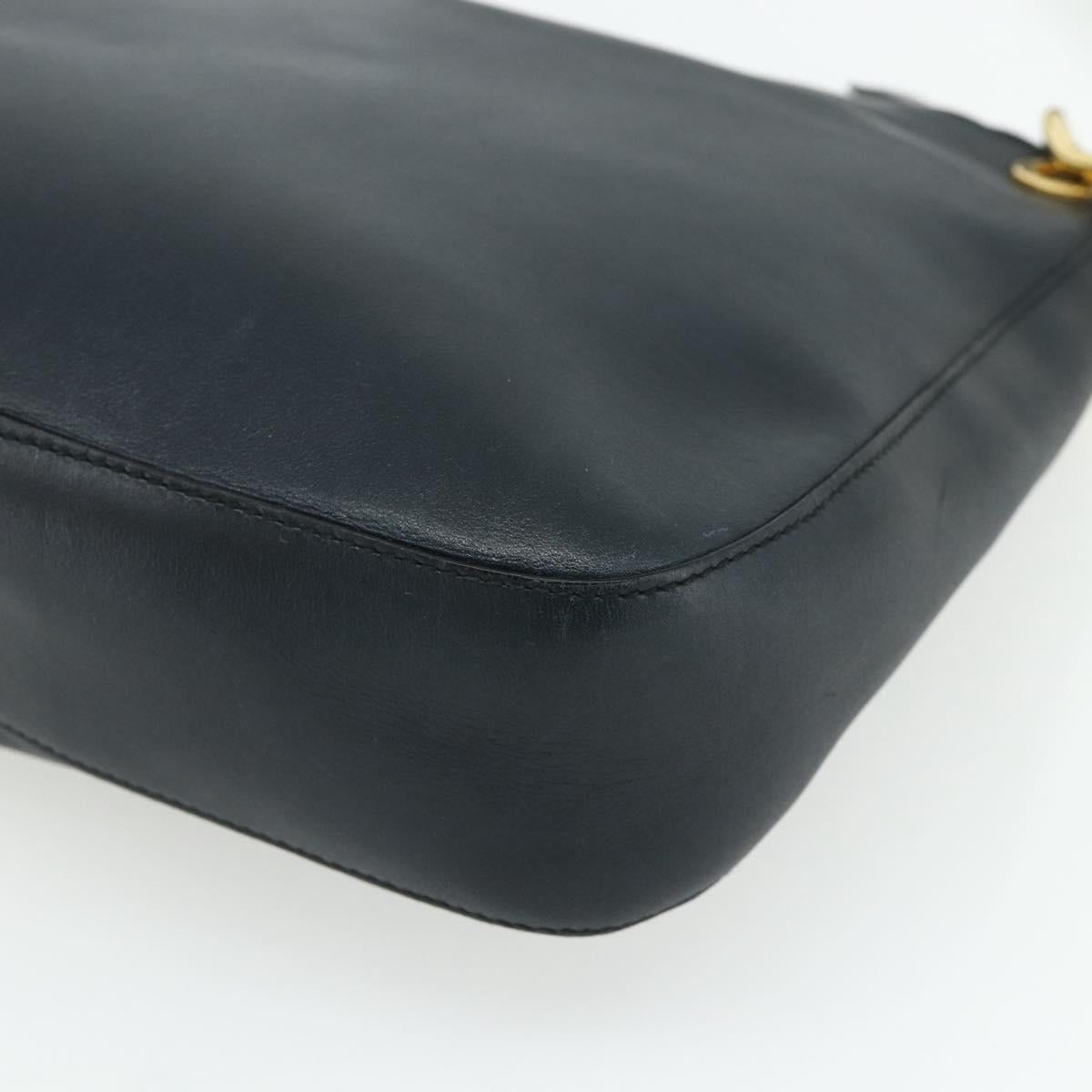 PRADA Chain Shoulder Bag Leather Navy Gold Auth 177855A
