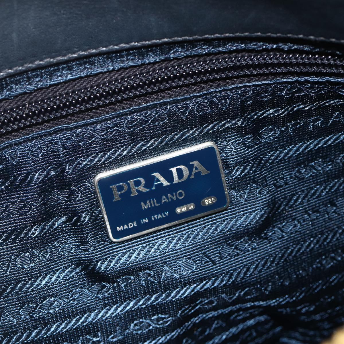 PRADA Chain Shoulder Bag Leather Navy Gold Auth 177855A