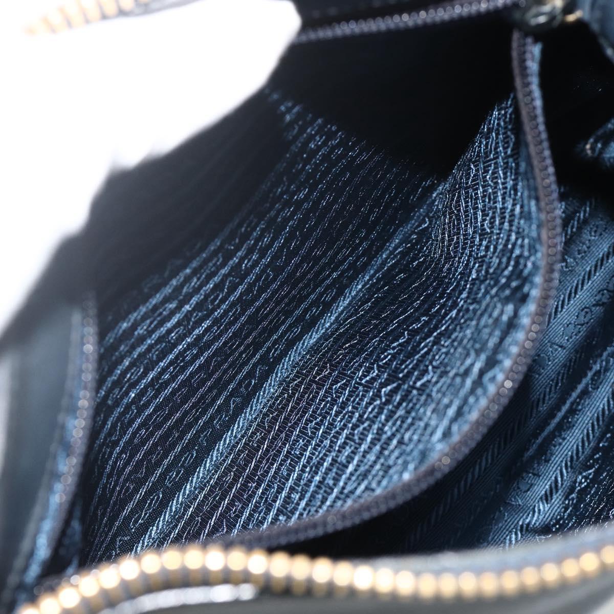 PRADA Chain Shoulder Bag Leather Navy Gold Auth 177855A