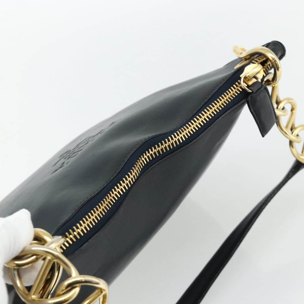 PRADA Chain Shoulder Bag Leather Navy Gold Auth 177855A