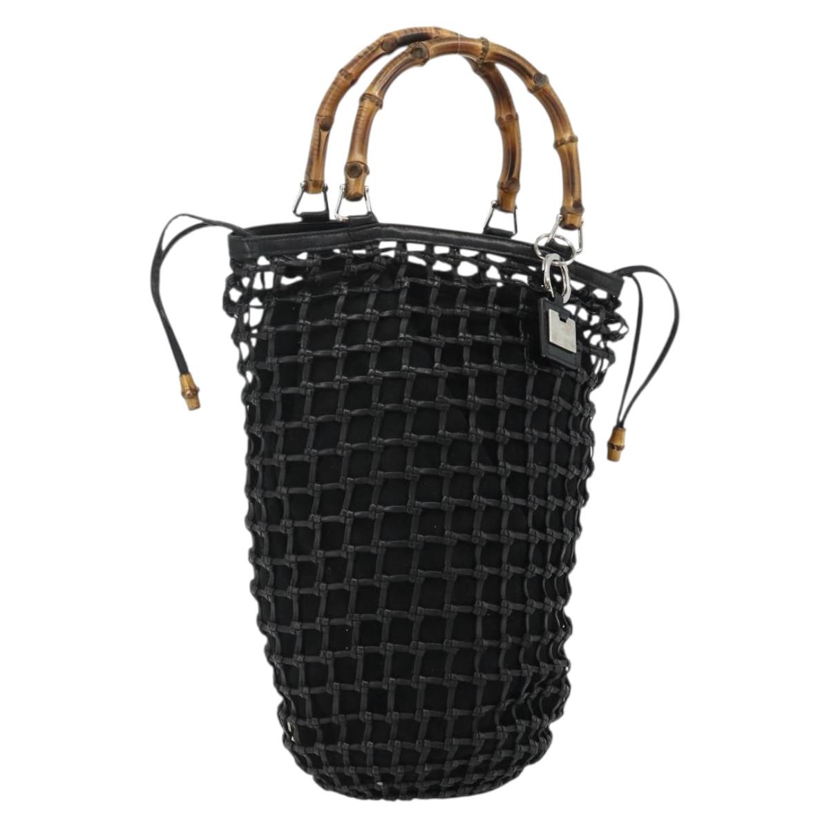GUCCI Bamboo Hand Bag Leather Black Silver 000 1046 0542 Auth 177859