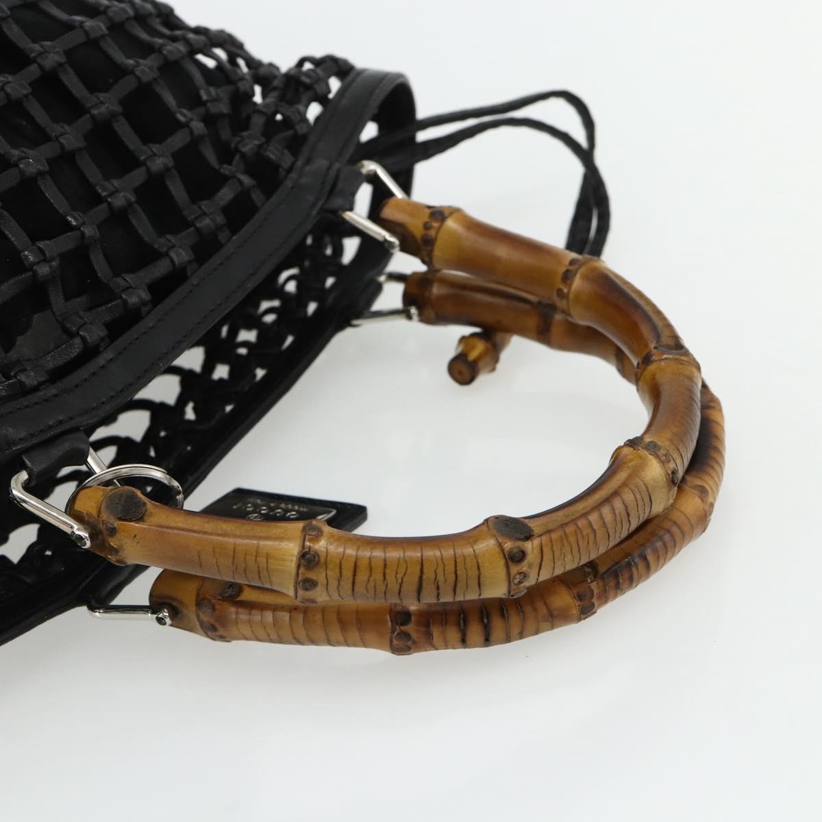 GUCCI Bamboo Hand Bag Leather Black Silver 000 1046 0542 Auth 177859
