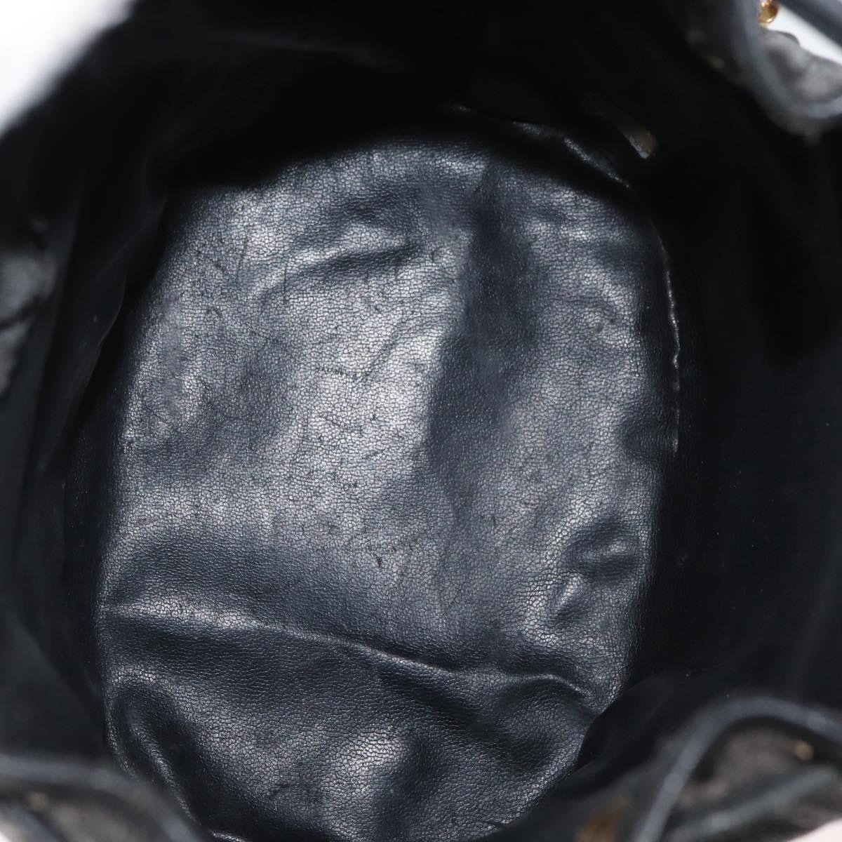 CHANEL Triple Coco Drawstring Chain Bag Caviar Skin Black Gold CC Auth 177863