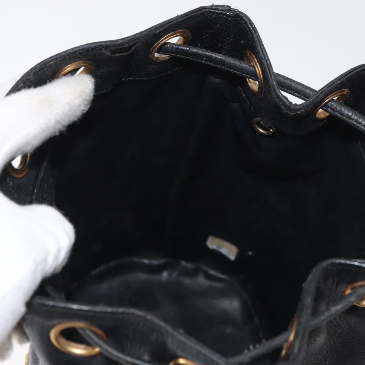 CHANEL Triple Coco Drawstring Chain Bag Caviar Skin Black Gold CC Auth 177863