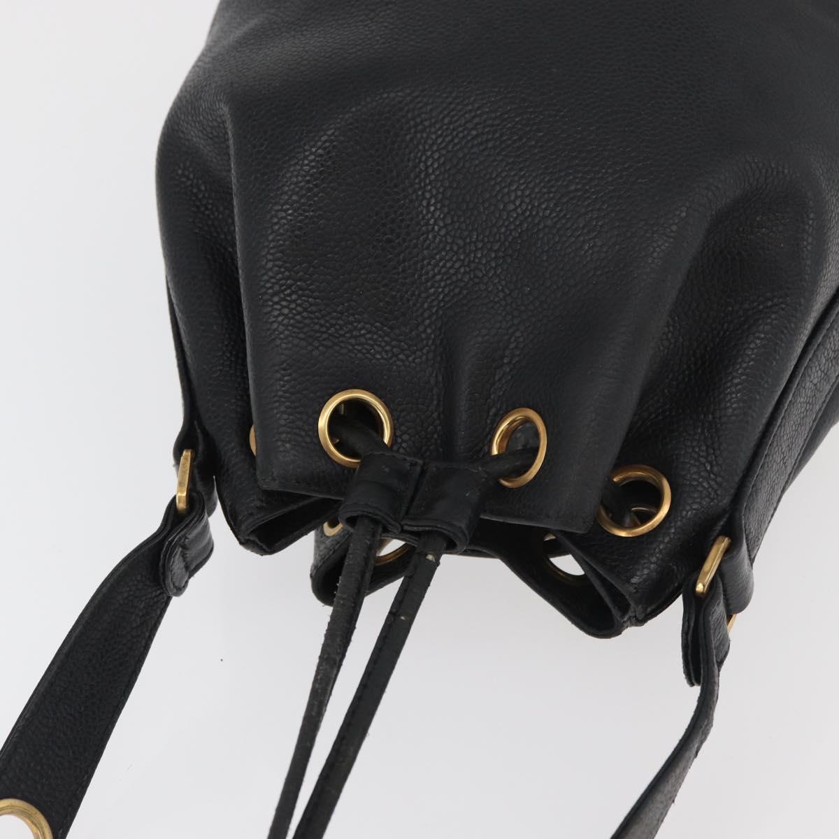 CHANEL Triple Coco Drawstring Chain Bag Caviar Skin Black Gold CC Auth 177863