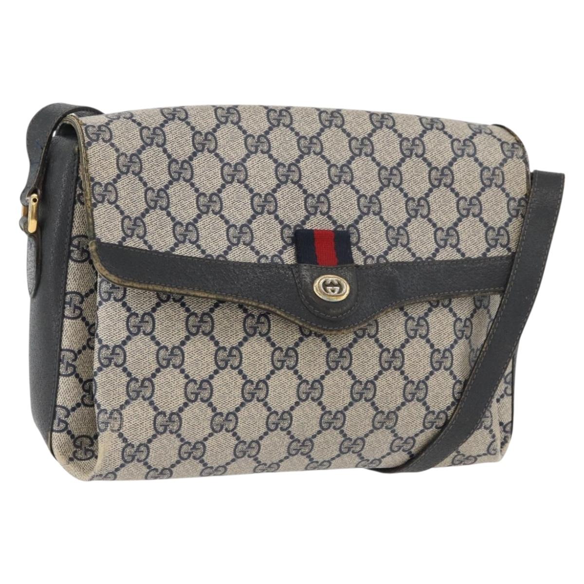 GUCCI GG Supreme Sherry Line Shoulder Bag PVC Navy Gold 904 02 084 Auth 177864