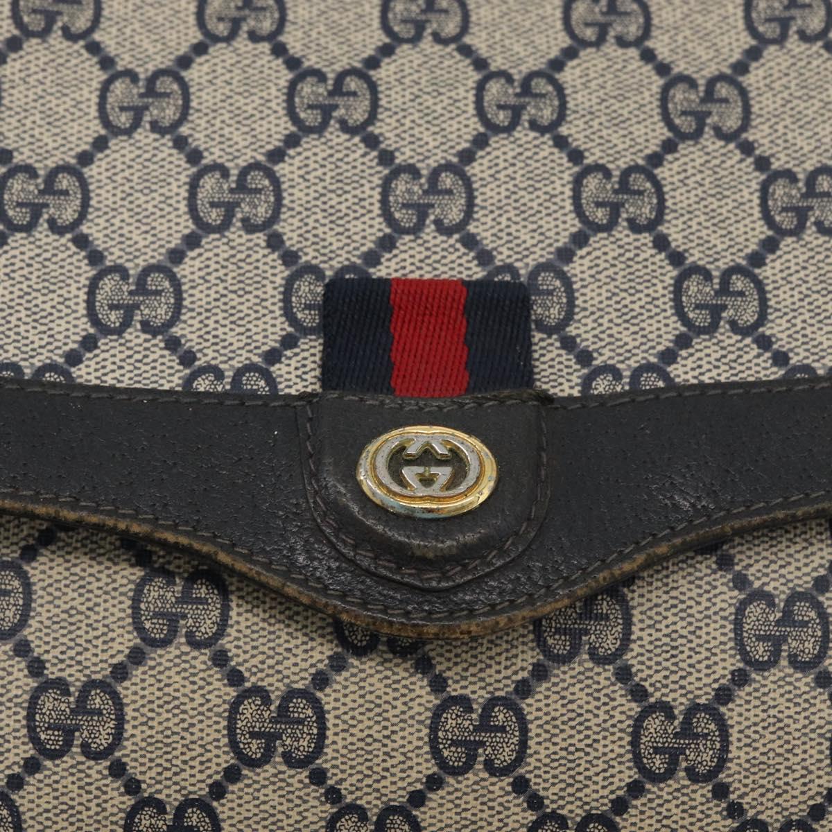 GUCCI GG Supreme Sherry Line Shoulder Bag PVC Navy Gold 904 02 084 Auth 177864